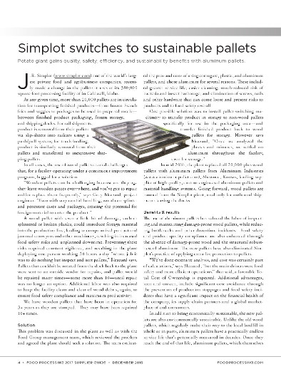 Aluminum pallets used by Simplot for food safety